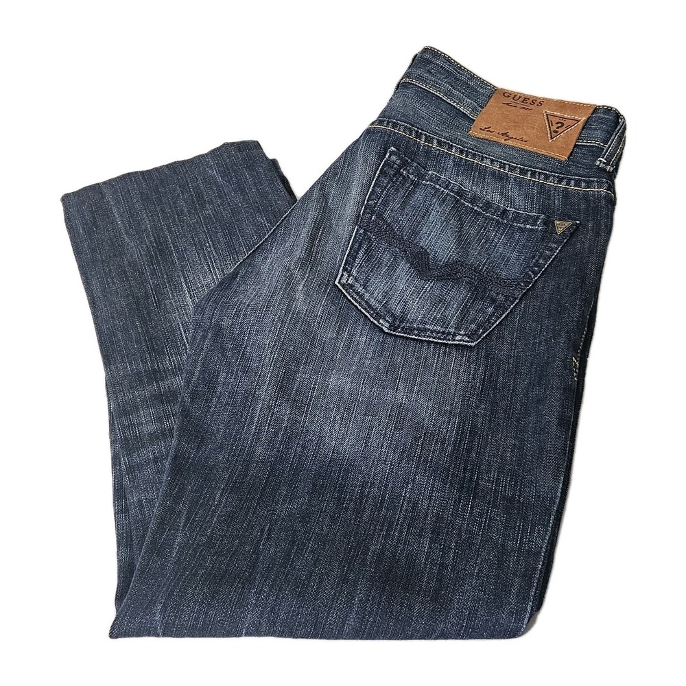 Guess Lincoln Slim Straight Denim Jeans Mens Blue 31x25 Dark‎ Wash EUC
